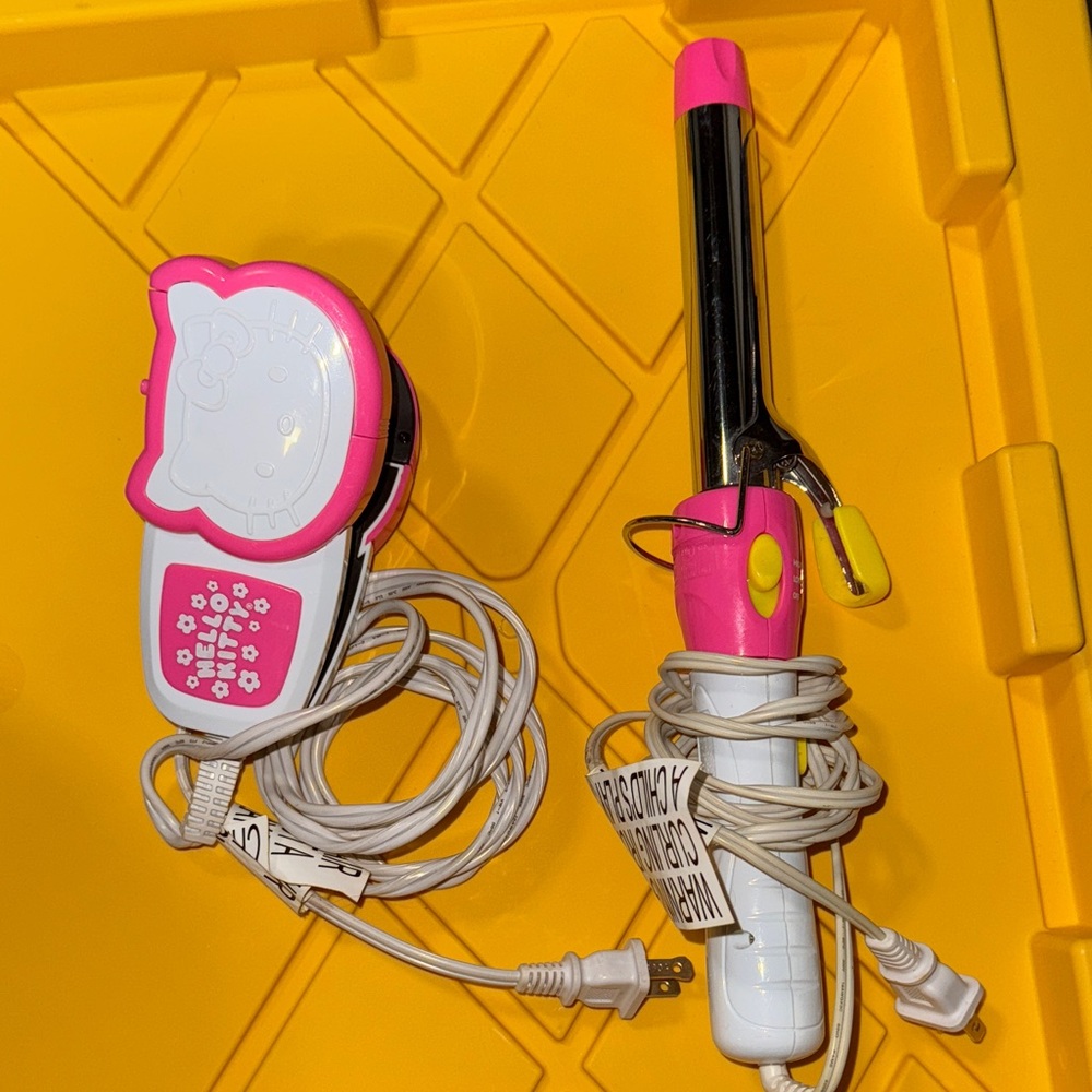 Hello Kitty Pink and White Phone and Curling Iron Set